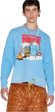Dsquared2 Heren Blauw Katoenen T-Shirt - Heren - Longsleeves - Blauw - M - Katoen - Tops