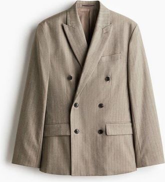 H&M Regular Fit Double-breasted Jacket in Beige/striped at Nordstrom, Size 34