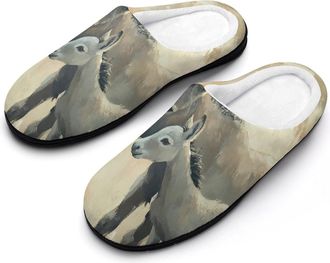 Generic Two Donkeys Slippers Men Winter Warm Cotton Anti-Slip Indoor Slip-Ons House Shoes