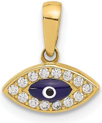 Diamond2Deal 14k Yellow Gold Polished Cubic Zirconia and Enamel Evil Eye Pendant