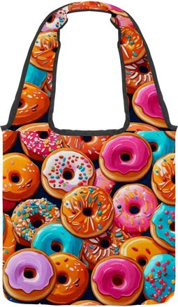 Generic Sweet Donuts Reversible Canvas Shoulder Tote - Double-Sided Print, 12oz Cotton, 27cm Drop, Fold-Flat Bag for Travel, Shopping, Street Outings