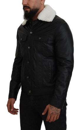 Dolce & Gabbana Black Lamb Leather Collared Men Coat Jacket Clothing