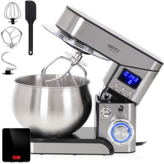 Camry Cr4223b Batidora Amasadora Reposter&iacute;a Profesional, Robot Cocina Orbital, 5l, 6 Velocidades, Acero Inox. 2000w Plata