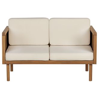 Beliani Beliani - Sof&aacute; 2 Plazas De Madera De Acacia Clara Beige Claro Cojines Reposabrazos Baratti