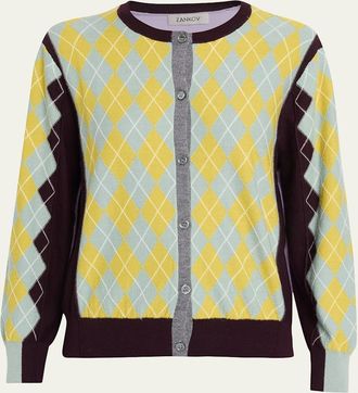 Zankov William Wool Argyle Colorblock Cardigan