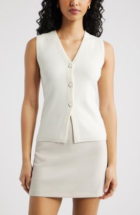 Open Edit Cutaway Button-Up Sweater Vest in Ivory at Nordstrom, Size Xx-Small