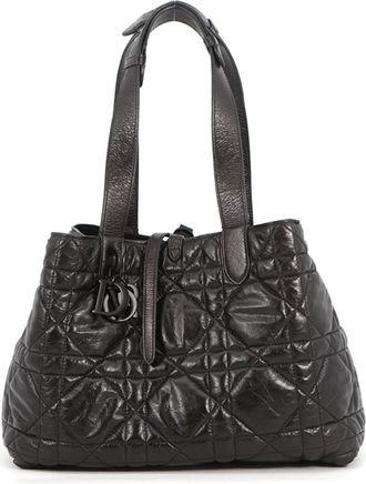 Dior Black Leather Handbag Pouch Tote Bag (Pre-Owned)