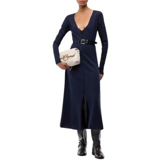 Pinko Ululato Jurk - Dames - Kleedjes - Blauw - S - Wol - Kleedjes