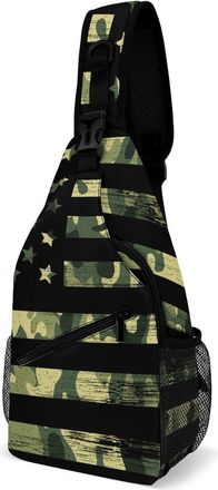Generic U.S. Camouflage Flag Mens Shoulder Bags Sling Crossbody Backpack Travel Hiking Chest Bag with Small Side 38x20cm