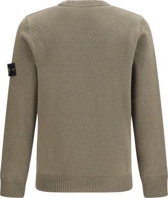 Stone Island Mens Sweater Crewneck With Logo Patch On The Sleeve Military Green Cotton