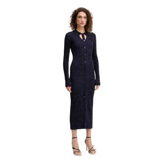 Patrizia Pepe Polo-hals Gebreide Jurk - Dames - Maxi kleedjes - Paars - S - Wol - Kleedjes