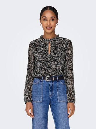 Only Chiffonbluse ONLY ONLDITSY L/S BLOUSE WVN, Damen, Gr. XS, schwarz (schwarz aop:shana grafic), Chiffon, Obermaterial: 100% Polyester, bedruckt, normal,