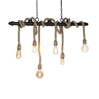 QAZQA Industrial L&aacute;mpara Colgante Industrial Negra 6 Luces - Plural Acero /cuerda Alargada /cil&iacute;ndra Adecuado Para Led Max. 6 X 60 Watt - Qazqa