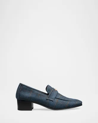 Bougeotte Plaid Wool Block-Heel Penny Loafers