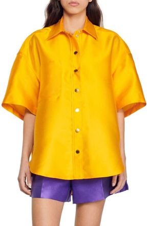 Sandro June Short Sleeve Satin Shirt in Mandarine at Nordstrom Rack, Size 4 (Fits Like 10 Us)