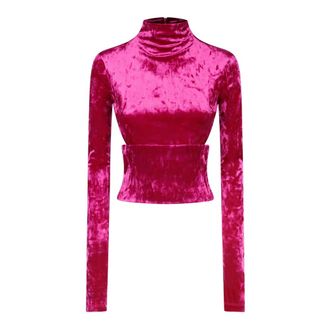 Pinko Pinko, Tops, Dames, Roze, M, Polyester, Fluwelen coltrui met zijsplitjes