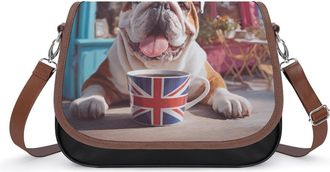 Generic English Bulldogs Coffee Womens Crossbody Bag Fashion Shoulder Handbags Message Tote Bag with Adjustable Strap