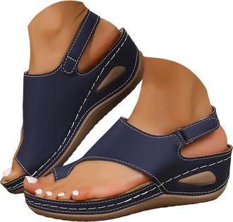 Generic Orthopedic Wedge Platform Sandals for Women 2026 Summer Dressy Wedge Heels Open Toe Ankle Strap Walking Sandals Women Non-Slip Comfortable Casual Slip