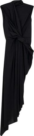 Balenciaga Gedrapeerde Midi Jurk - Dames - Feestkleedjes - Zwart - S - Polyester - Kleedjes