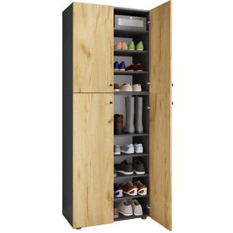 ebuy24 Gabinete De Zapato De Madera Vcm Dimensiones: An. 70 X Al. 184 X T. 40 Cm Gabinete Todo Uso 9 Compartimentos 4 Puertas De Torneado - Lona (antracita /