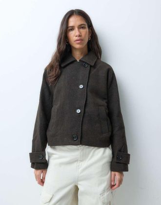 Mango Teen trench corto color cioccolato-Marrone