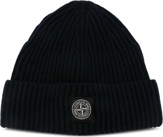 Stone Island Beanie met kompaslogo - Heren - Hoeden - Zwart - ONE Size - Wol - Accessoires