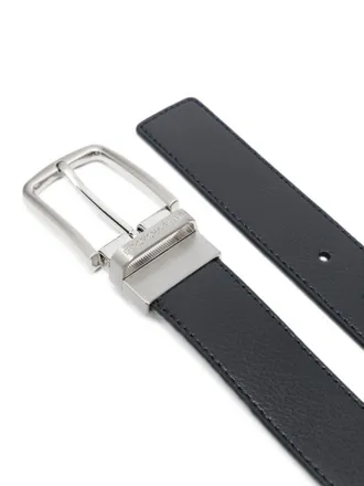 Emporio Armani Logo-Engraved Leather Belt - Navy
