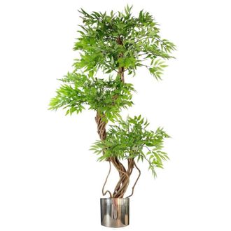 Leaf 140cm Realistic Artificial Japanese Fruticosa Ficus Tree, Green Silver