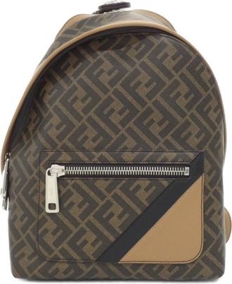 Fendi Brown Sand Coated Canvas Leather Backpack (Pre-Owned)