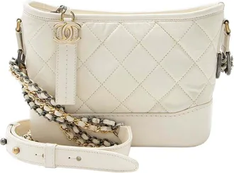 Chanel White Aged Calfskin Gabrielle Small Hobo (Authentic Pre-Loved)