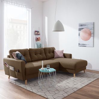 Mørteens home24 Mørteens Ecksofa Sola 2-Sitzer Nougat Flachgewebe 225x86x147 cm