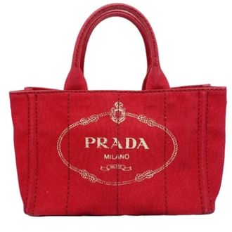PRADA/プラダ】ナイロン 三角プレート トートバッグ レッド系