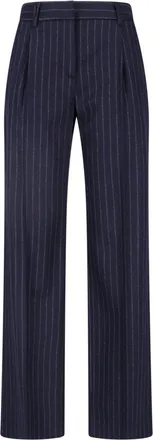 Lardini Dark Blue Wool-Cashmere Pinstripe Straight-Leg Pants