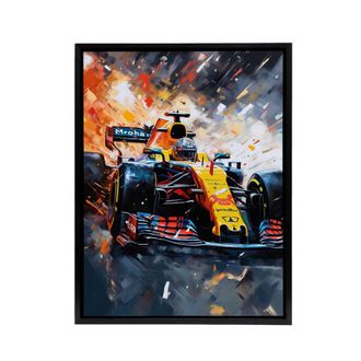 Artery8 Grand Prix Race Car Track Action Shot Framed Canvas Wall Art Print in Orange | Size: W24 x H32