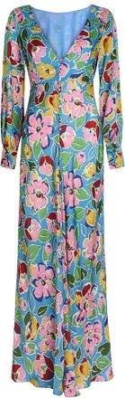 Rixo Rixo Marni Floral-print Satin Midi Dress - Blue - 16 (UK 16 / XL)