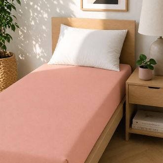 KASANOVA Lenzuolo singolo con angoli cotone tinta unita corallo
