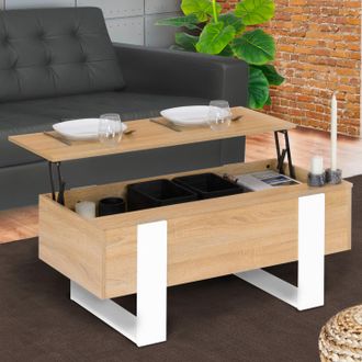 IDMarket Idmarket - Mesa De Centro Elevable Phoenix De Madera Y Blanco