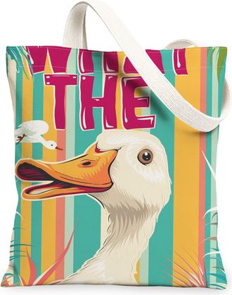 Generic Duck Graphic Canvas Tote Bags, Colorful Animal Print Reusable Grocery Bags, Summer Fun Lightweight Washable Shoulder Strap, Colorful, 13x15 Inch