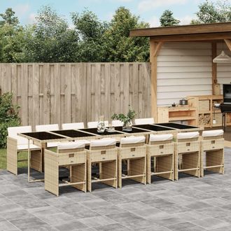 vidaXL Set Comedor De Jard&iacute;n Con Cojines 13 Pzas Rat&aacute;n Sint&eacute;tico Beige Vidaxl