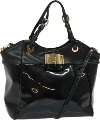 Ferragamo Pre-owned Handbags, female, Black, Size: ONE SIZE Pre-owned Coated Canvas Handbag