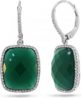 Allurez 0.37ct Diamond & 12.54ct Green Agate 14k White Gold Earrings