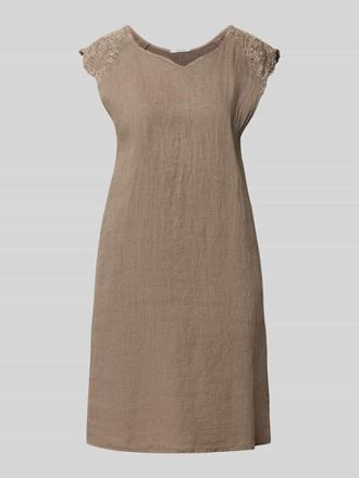 Zabaione Minikleid aus Leinen-Mix mit Stitchings in Taupe, Gr&ouml;&szlig;e XXL