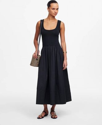 Madewell Mixed Poplin Scoopneck Maxi Dress In Jet Black
