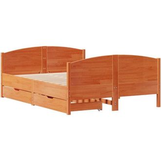 vidaXL Cama Sin Colch&oacute;n Madera Maciza De Pino Marr&oacute;n Cera 140x190 Cm Vidaxl