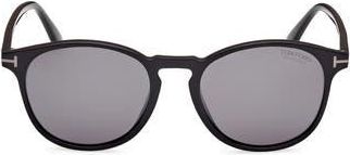 Tom Ford 53mm Round Sunglasses in Shiny Black /Smoke Polarized at Nordstrom Rack