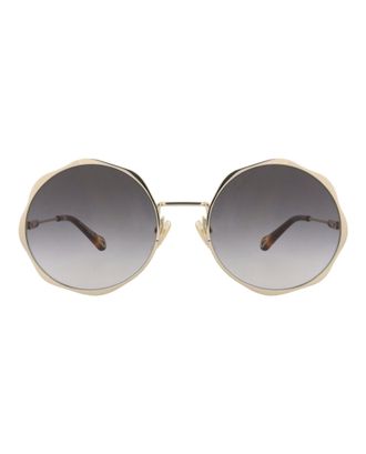 Chlo&eacute; Round-Frame Metal Sunglasses