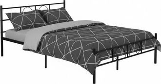 Furniture R FurnitureR Bed Frame with Metal Platform Solid Metal Headboard and Footboard Hook Storage Space Under Bed Slatted Bed for Adults, Black, Double