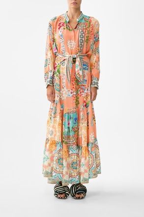 Camilla Tiered Shirtdress With Wide Waist Tie in Meet Me In Mallorca at Nordstrom, Size Xx-Small Au