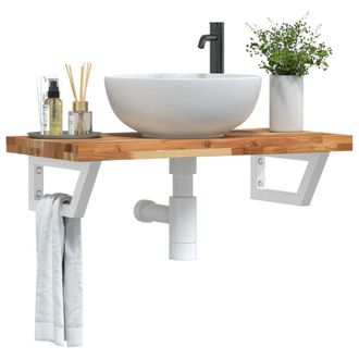Berkfield Home Basin Shelf Wall Mounted Steel & Solid Wood Acacia in Brown