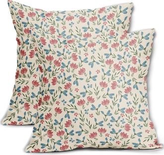 OEM Funda De Almohada Con Estampado Floral Verde, Rosa Y Azul, 20x20 Pulgadas, Juego De 2 Piezas, Estampado Floral Campestre Vintage, Decoraci&oacute;n De Estilo